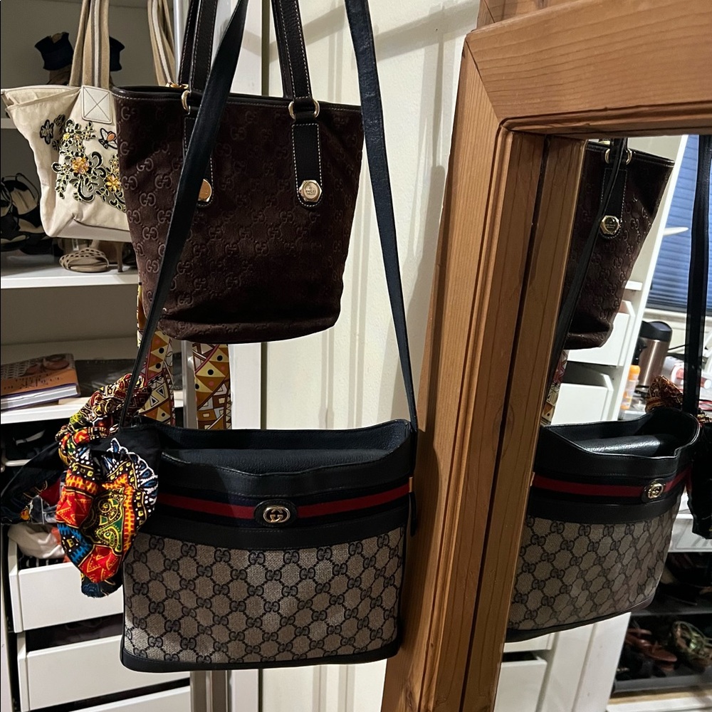 Vintage blue logo gucci tote